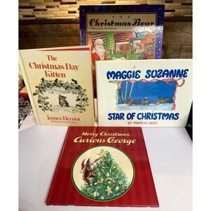 Lot 4 Vintage Christmas Books – Curious George, Heriot + Signed Goss